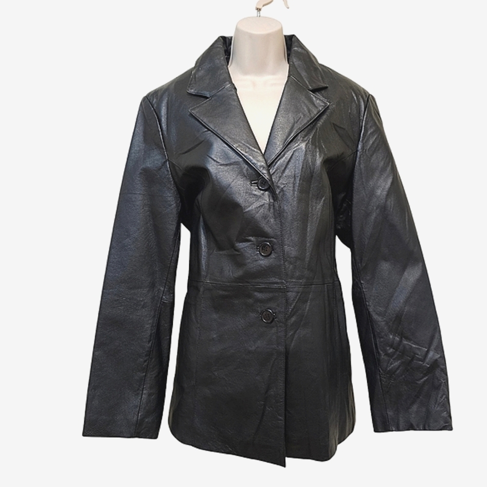 Womens 90's Style Black Leather Jacket